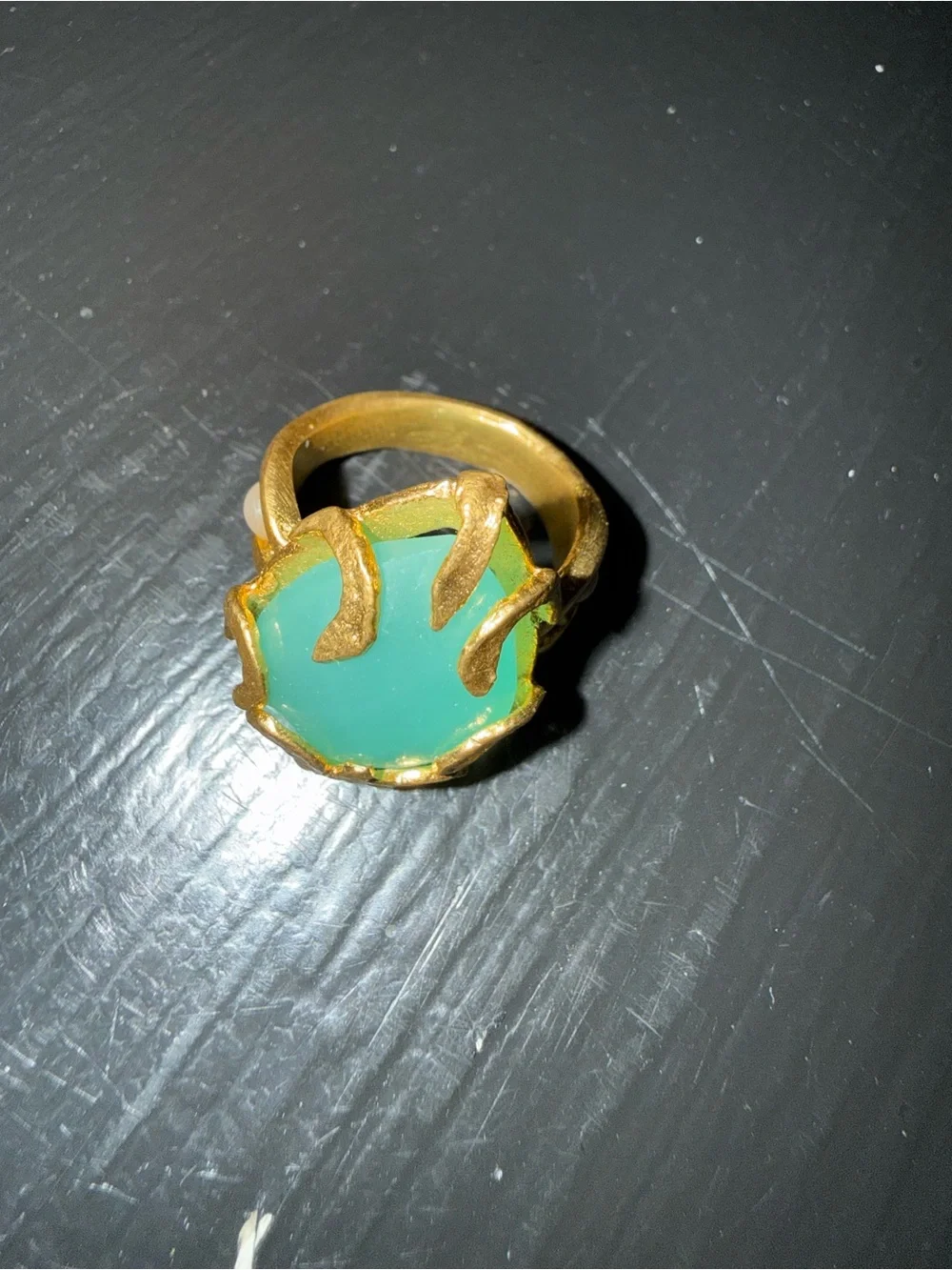 Ottoman Hands Gold-Trimmed Seafoam Green Cabochon Statement Ring